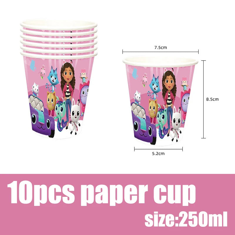 Gabby Dollhouse Birthday Decoration Kit Mix Gabby Birthday Napkins Cups Tablecloth Plates Gabby Cat Balloon Supplies Party Favor