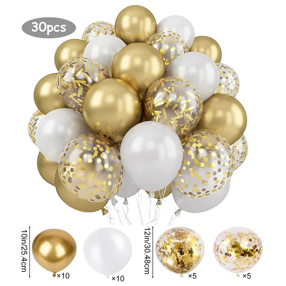 White And Golden Balloons Pearl White Balloons Golden Confetti Balloons For Birthday Weddings Anniversary Party-30Pcs 12 Inch