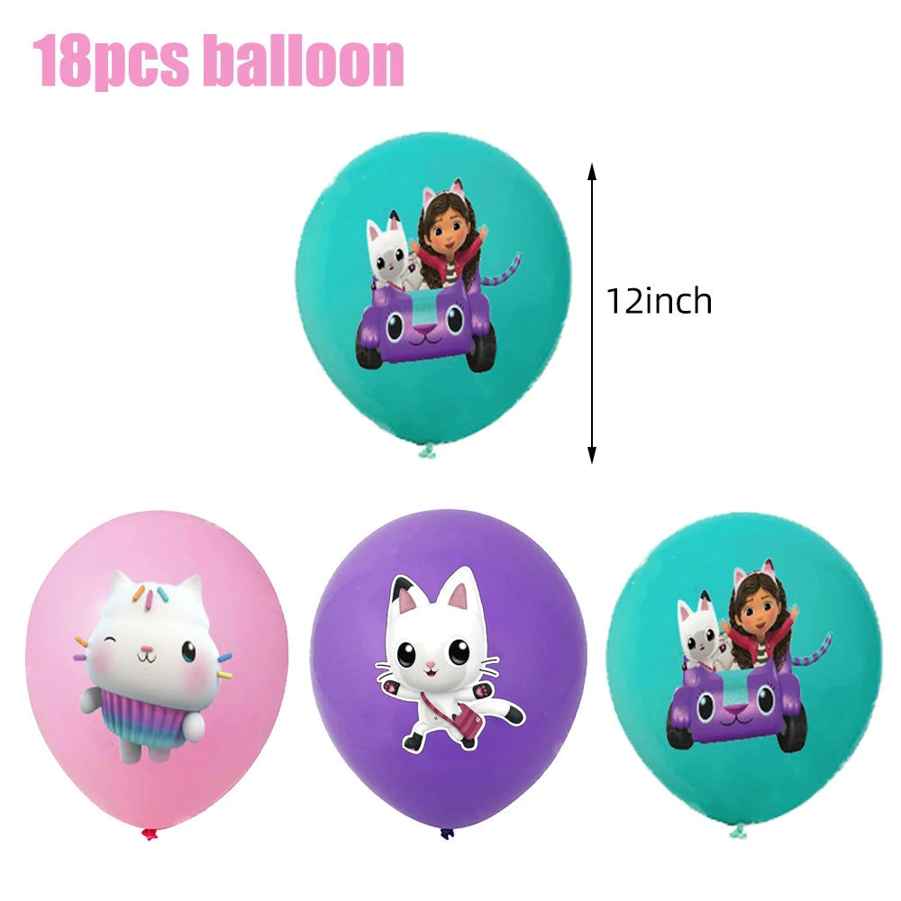 Gabby Dollhouse Birthday Decoration Kit Mix Gabby Birthday Napkins Cups Tablecloth Plates Gabby Cat Balloon Supplies Party Favor