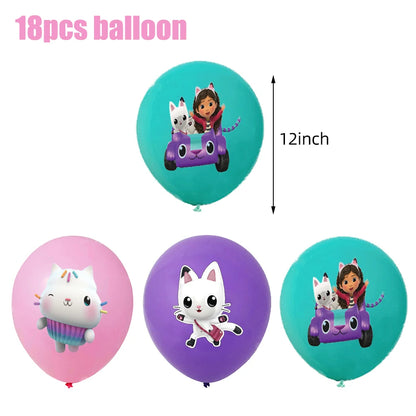 Gabby Dollhouse Birthday Decoration Kit Mix Gabby Birthday Napkins Cups Tablecloth Plates Gabby Cat Balloon Supplies Party Favor