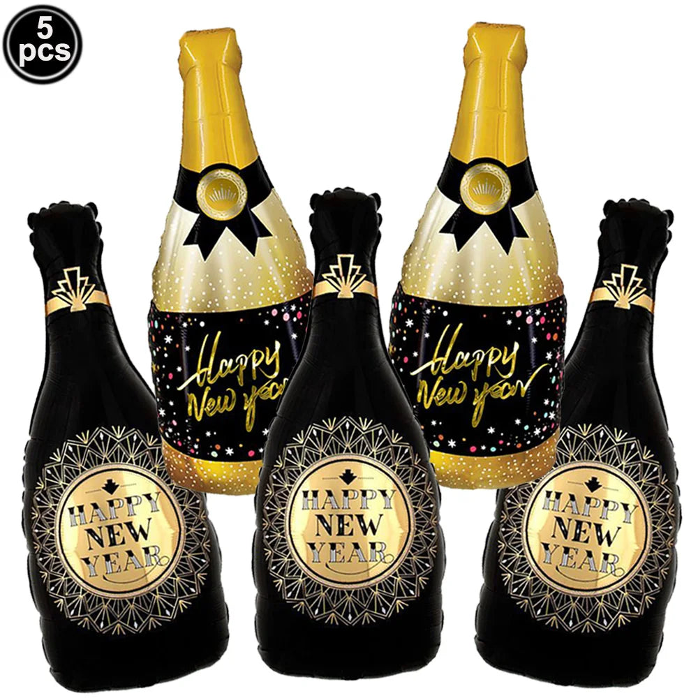 2026 New Years Eve Decoration Happy New Years Star Champagne Cups Wine Bottle Foil Balloons Happy New Years Eve Party Supplies