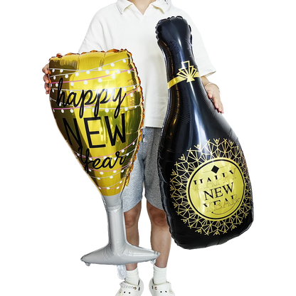 2026 New Years Eve Decoration Happy New Years Star Champagne Cups Wine Bottle Foil Balloons Happy New Years Eve Party Supplies