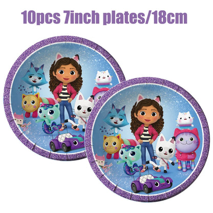 Gabby Dollhouse Birthday Decoration Kit Mix Gabby Birthday Napkins Cups Tablecloth Plates Gabby Cat Balloon Supplies Party Favor