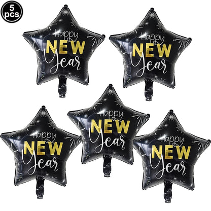 2026 New Years Eve Decoration Happy New Years Star Champagne Cups Wine Bottle Foil Balloons Happy New Years Eve Party Supplies