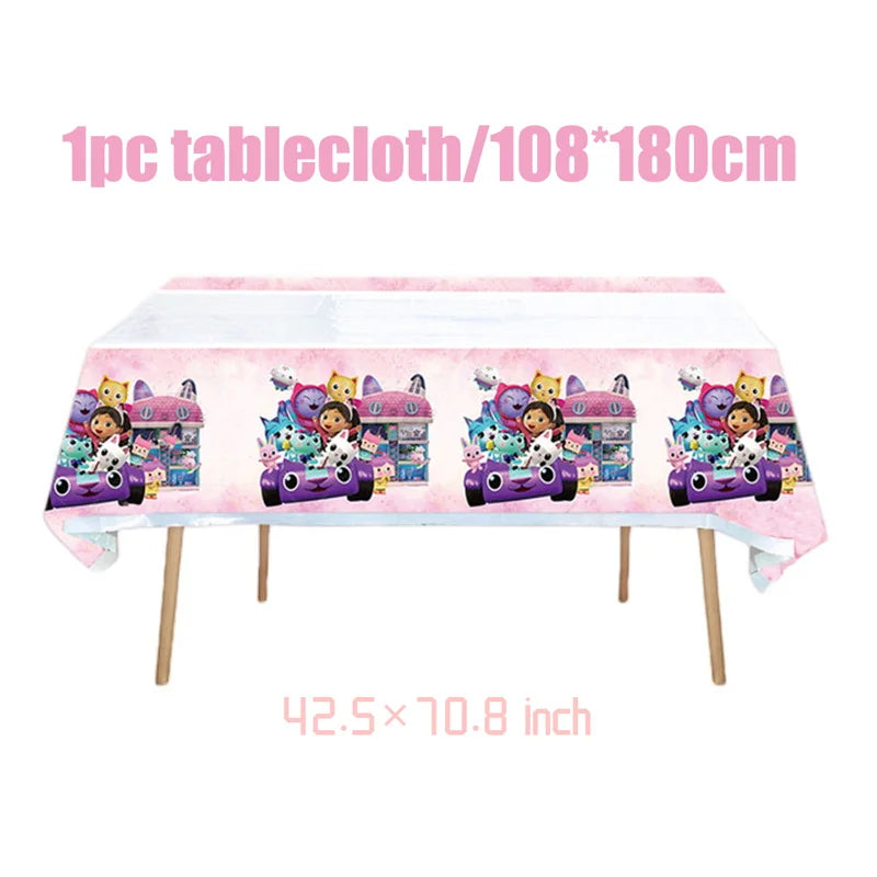 Gabby Dollhouse Birthday Decoration Kit Mix Gabby Birthday Napkins Cups Tablecloth Plates Gabby Cat Balloon Supplies Party Favor