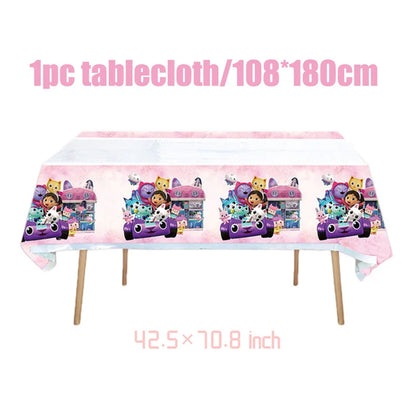 Gabby Dollhouse Birthday Decoration Kit Mix Gabby Birthday Napkins Cups Tablecloth Plates Gabby Cat Balloon Supplies Party Favor