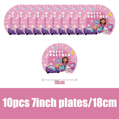 Gabby Dollhouse Birthday Decoration Kit Mix Gabby Birthday Napkins Cups Tablecloth Plates Gabby Cat Balloon Supplies Party Favor