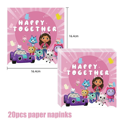 Gabby Dollhouse Birthday Decoration Kit Mix Gabby Birthday Napkins Cups Tablecloth Plates Gabby Cat Balloon Supplies Party Favor