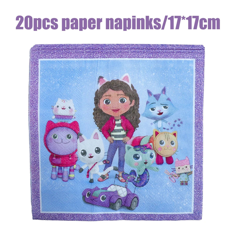 Gabby Dollhouse Birthday Decoration Kit Mix Gabby Birthday Napkins Cups Tablecloth Plates Gabby Cat Balloon Supplies Party Favor
