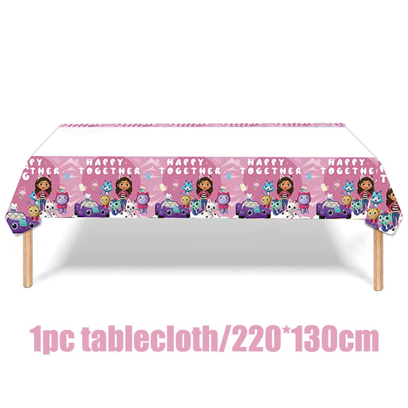 Gabby Dollhouse Birthday Decoration Kit Mix Gabby Birthday Napkins Cups Tablecloth Plates Gabby Cat Balloon Supplies Party Favor