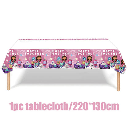 Gabby Dollhouse Birthday Decoration Kit Mix Gabby Birthday Napkins Cups Tablecloth Plates Gabby Cat Balloon Supplies Party Favor