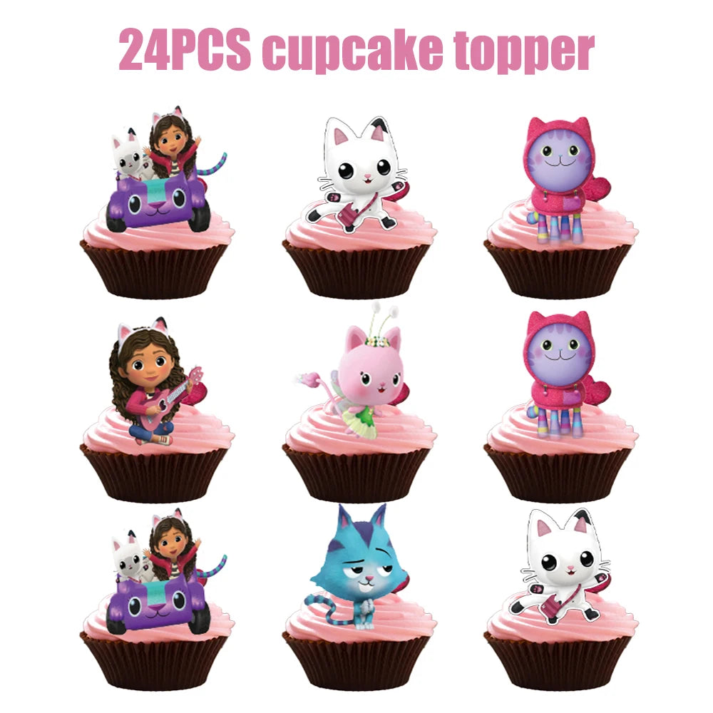 Gabby Dollhouse Birthday Decoration Kit Mix Gabby Birthday Napkins Cups Tablecloth Plates Gabby Cat Balloon Supplies Party Favor