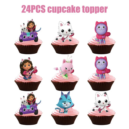 Gabby Dollhouse Birthday Decoration Kit Mix Gabby Birthday Napkins Cups Tablecloth Plates Gabby Cat Balloon Supplies Party Favor