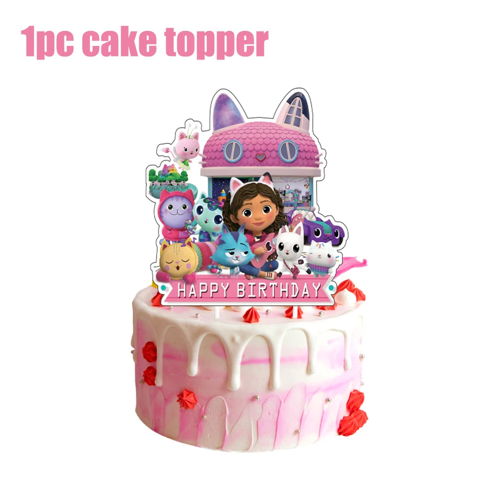 Gabby Dollhouse Birthday Decoration Kit Mix Gabby Birthday Napkins Cups Tablecloth Plates Gabby Cat Balloon Supplies Party Favor