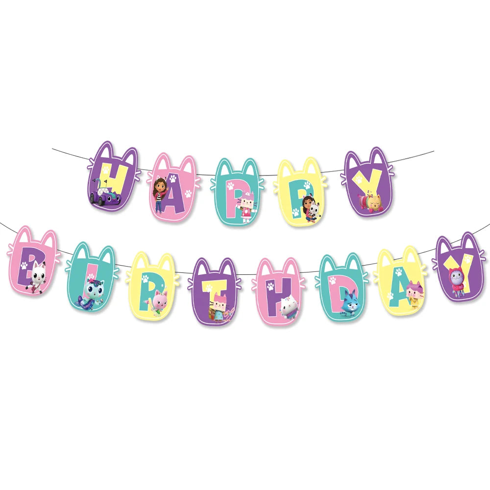 Gabby Dollhouse Birthday Decoration Kit Mix Gabby Birthday Napkins Cups Tablecloth Plates Gabby Cat Balloon Supplies Party Favor