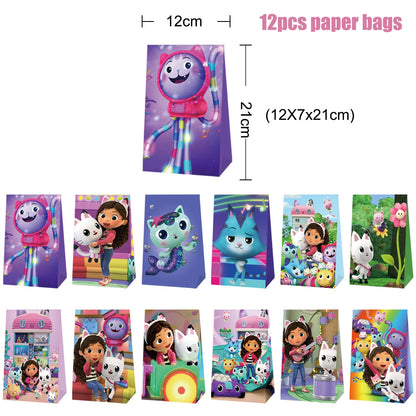 Gabby Dollhouse Birthday Decoration Kit Mix Gabby Birthday Napkins Cups Tablecloth Plates Gabby Cat Balloon Supplies Party Favor