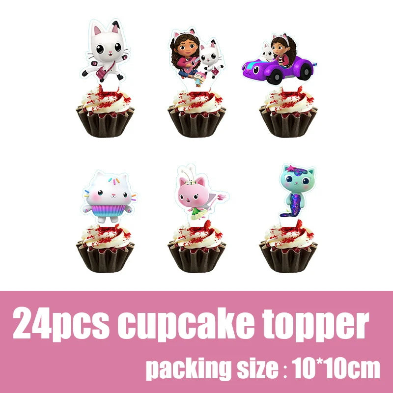 Gabby Dollhouse Birthday Decoration Kit Mix Gabby Birthday Napkins Cups Tablecloth Plates Gabby Cat Balloon Supplies Party Favor