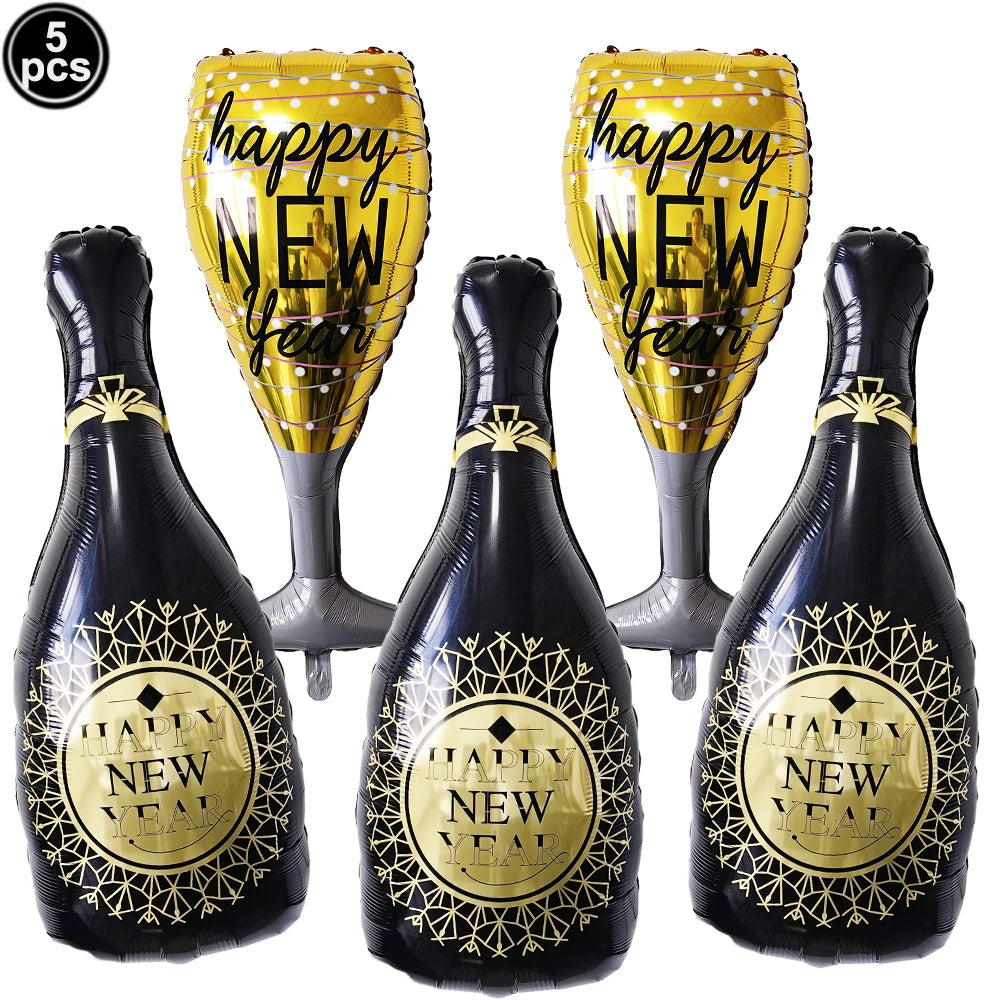 2026 New Years Eve Decoration Happy New Years Star Champagne Cups Wine Bottle Foil Balloons Happy New Years Eve Party Supplies