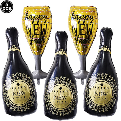 2026 New Years Eve Decoration Happy New Years Star Champagne Cups Wine Bottle Foil Balloons Happy New Years Eve Party Supplies