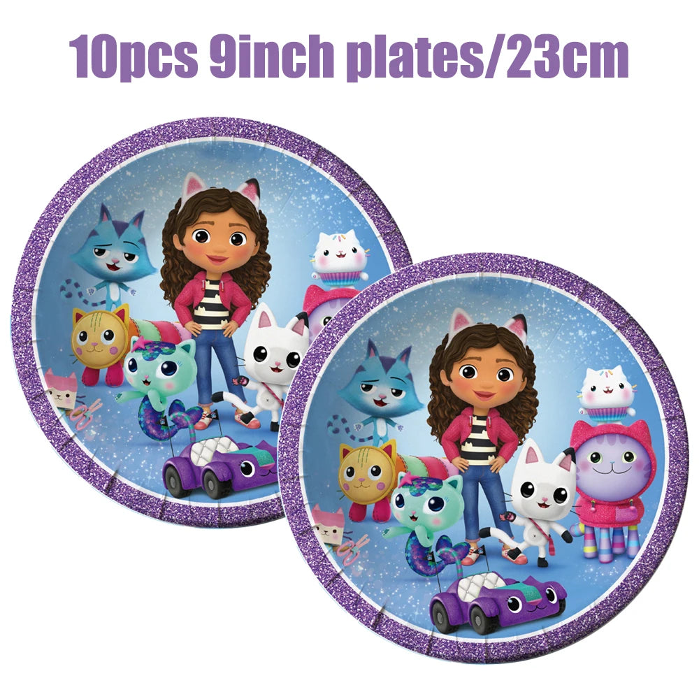 Gabby Dollhouse Birthday Decoration Kit Mix Gabby Birthday Napkins Cups Tablecloth Plates Gabby Cat Balloon Supplies Party Favor
