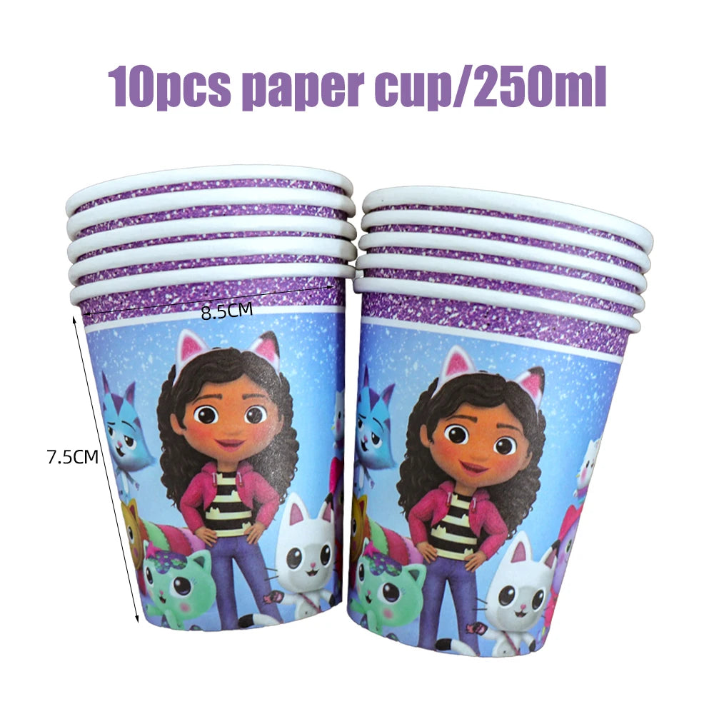 Gabby Dollhouse Birthday Decoration Kit Mix Gabby Birthday Napkins Cups Tablecloth Plates Gabby Cat Balloon Supplies Party Favor