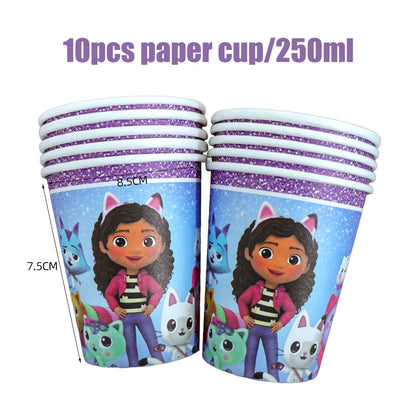 Gabby Dollhouse Birthday Decoration Kit Mix Gabby Birthday Napkins Cups Tablecloth Plates Gabby Cat Balloon Supplies Party Favor