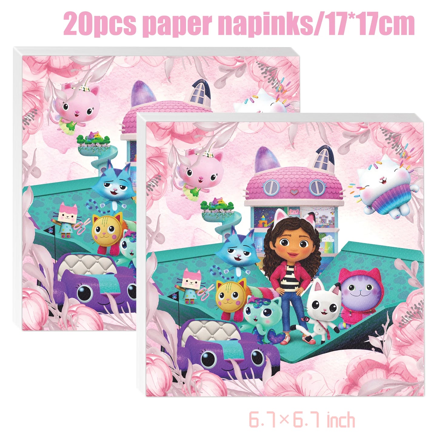 Gabby Dollhouse Birthday Decoration Kit Mix Gabby Birthday Napkins Cups Tablecloth Plates Gabby Cat Balloon Supplies Party Favor