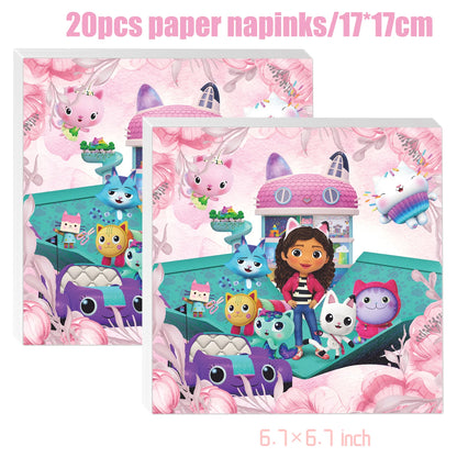 Gabby Dollhouse Birthday Decoration Kit Mix Gabby Birthday Napkins Cups Tablecloth Plates Gabby Cat Balloon Supplies Party Favor