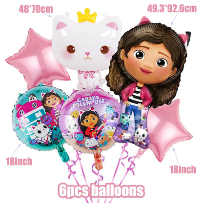 Gabby Dollhouse Birthday Decoration Kit Mix Gabby Birthday Napkins Cups Tablecloth Plates Gabby Cat Balloon Supplies Party Favor