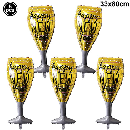 2026 New Years Eve Decoration Happy New Years Star Champagne Cups Wine Bottle Foil Balloons Happy New Years Eve Party Supplies