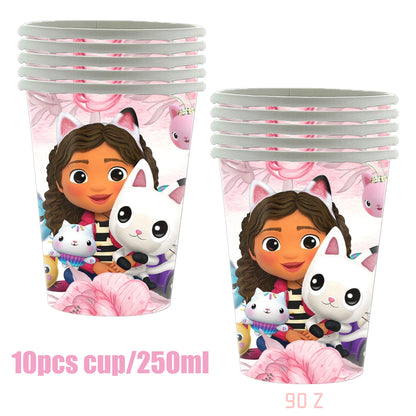 Gabby Dollhouse Birthday Decoration Kit Mix Gabby Birthday Napkins Cups Tablecloth Plates Gabby Cat Balloon Supplies Party Favor