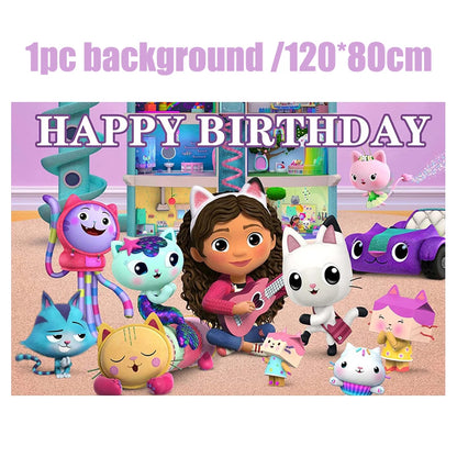 Gabby Dollhouse Birthday Decoration Kit Mix Gabby Birthday Napkins Cups Tablecloth Plates Gabby Cat Balloon Supplies Party Favor