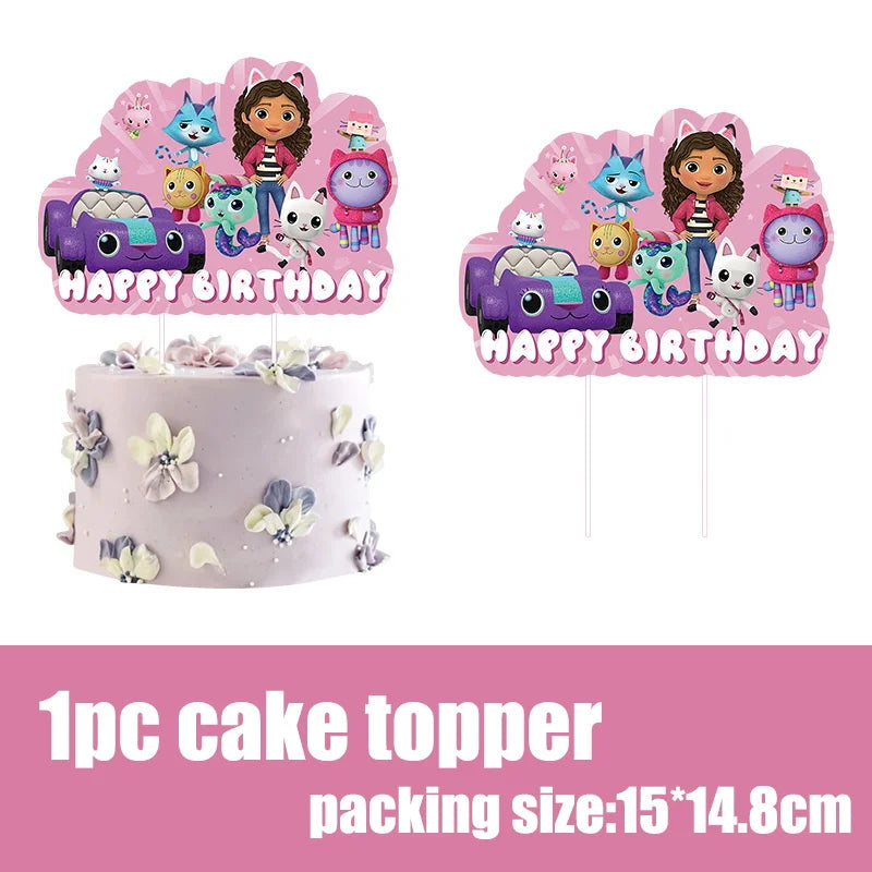 Gabby Dollhouse Birthday Decoration Kit Mix Gabby Birthday Napkins Cups Tablecloth Plates Gabby Cat Balloon Supplies Party Favor