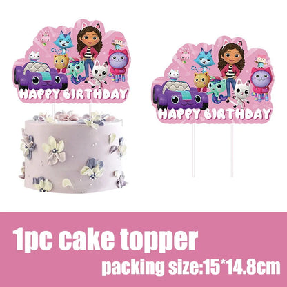 Gabby Dollhouse Birthday Decoration Kit Mix Gabby Birthday Napkins Cups Tablecloth Plates Gabby Cat Balloon Supplies Party Favor