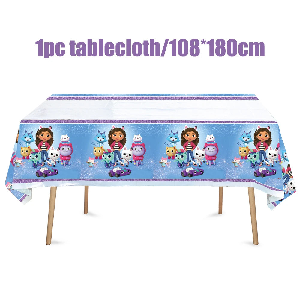 Gabby Dollhouse Birthday Decoration Kit Mix Gabby Birthday Napkins Cups Tablecloth Plates Gabby Cat Balloon Supplies Party Favor