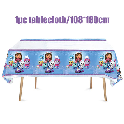Gabby Dollhouse Birthday Decoration Kit Mix Gabby Birthday Napkins Cups Tablecloth Plates Gabby Cat Balloon Supplies Party Favor